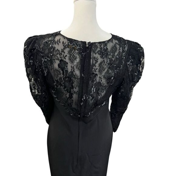 Vintage 1980s Celine Paris Black Silk Lace Sequin Evening Cocktail Dress FR 42 - Picture 6 of 9
